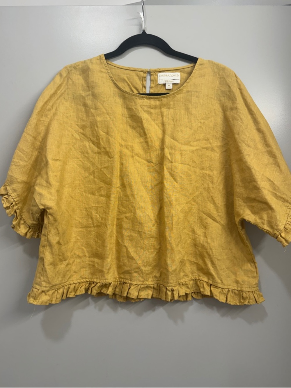 Cynthia Rowley Mustard Linen Ruffle Hem Top Boho Lightweight